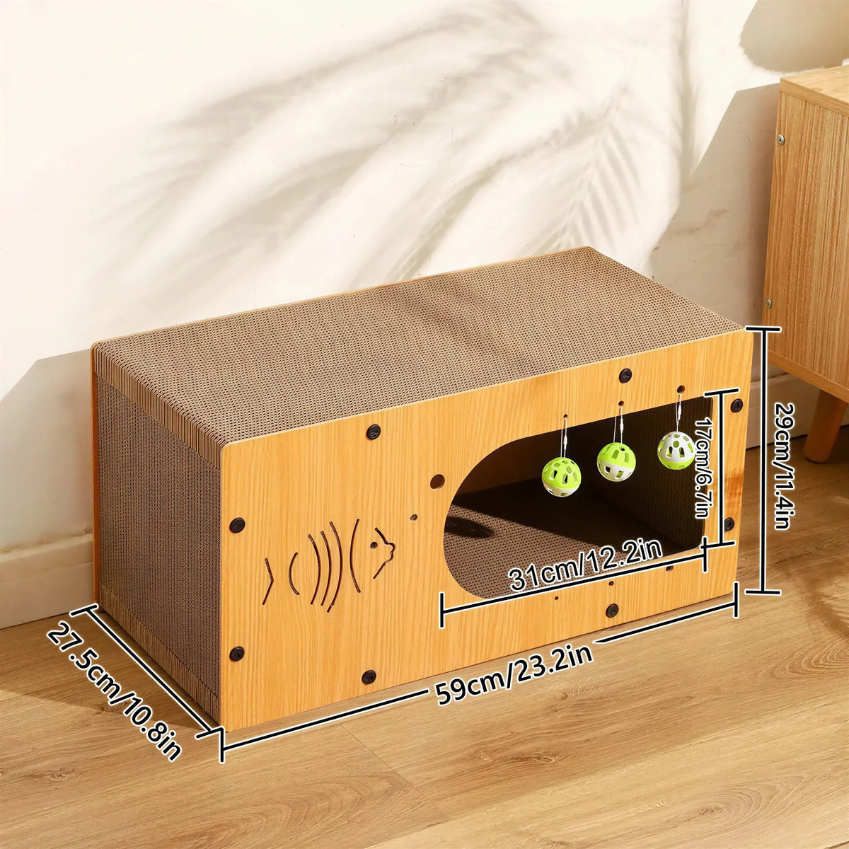 Cabane en Carton Ondulé pour Chat avec Grattoir Pour toi Mon chat