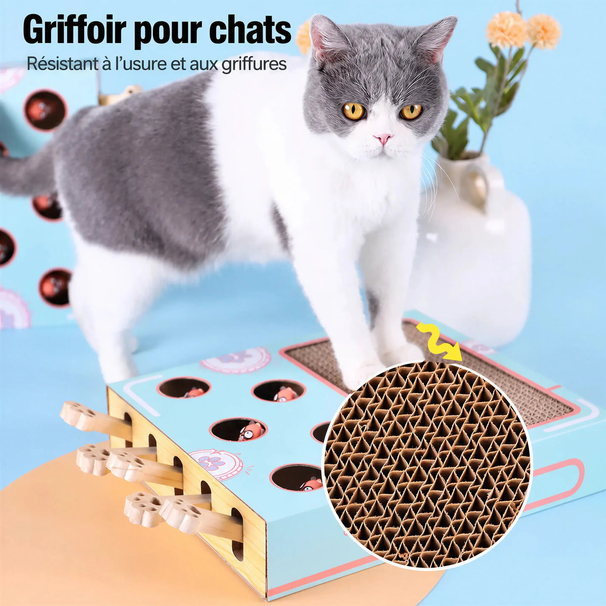 Jeu Interactif pour Chat en Bois à Trous Pour toi Mon chat