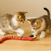 Jouet pour Chat - Serpent Interactif deux chatons jouent avec le serpent sur le sol marron