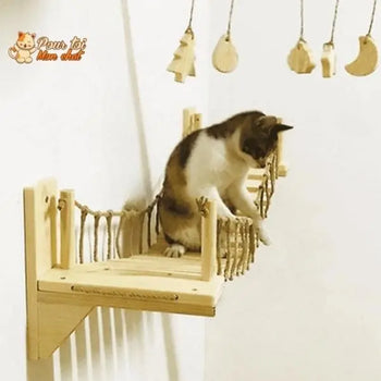 Arbre à chat en forme de pont en bois suspendu - Pour toi Mon chat