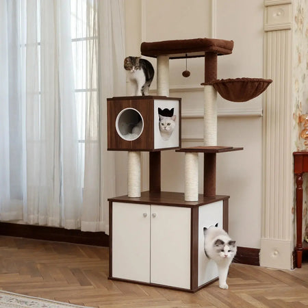 Tour d'arbre à chat en bois massif, maison de luxe avec armoire, jouet d'affichage à plusieurs niveaux pour chaton Pour toi Mon chat