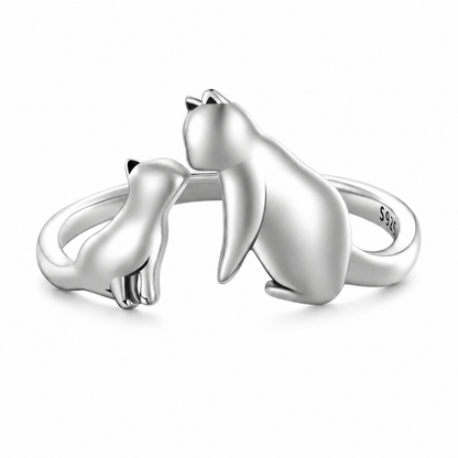 Bague Chat Argentée Style Ouvert - vue 1