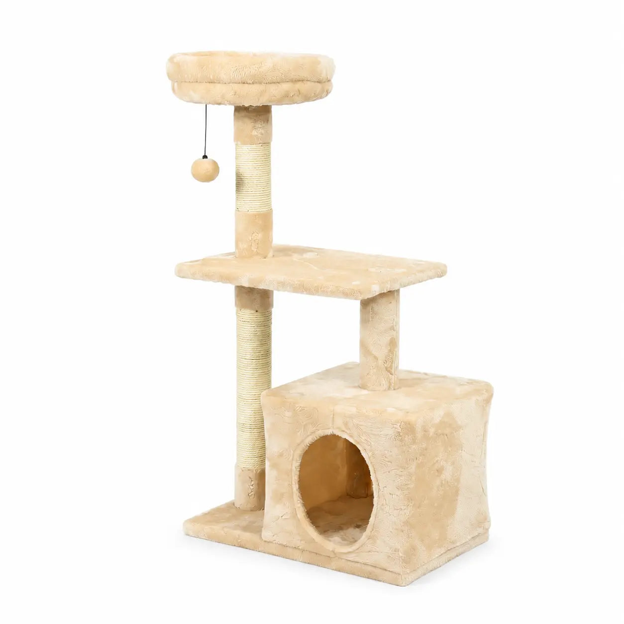 Arbre à chat XXL beige avec plateforme et boule pendante Pour toi Mon chat