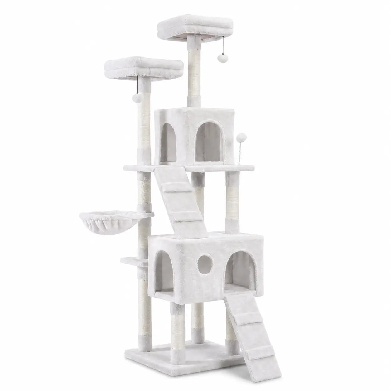 Arbre à chat XXL blanc à plusieurs niveaux avec perchoirs confortables Pour toi Mon chat