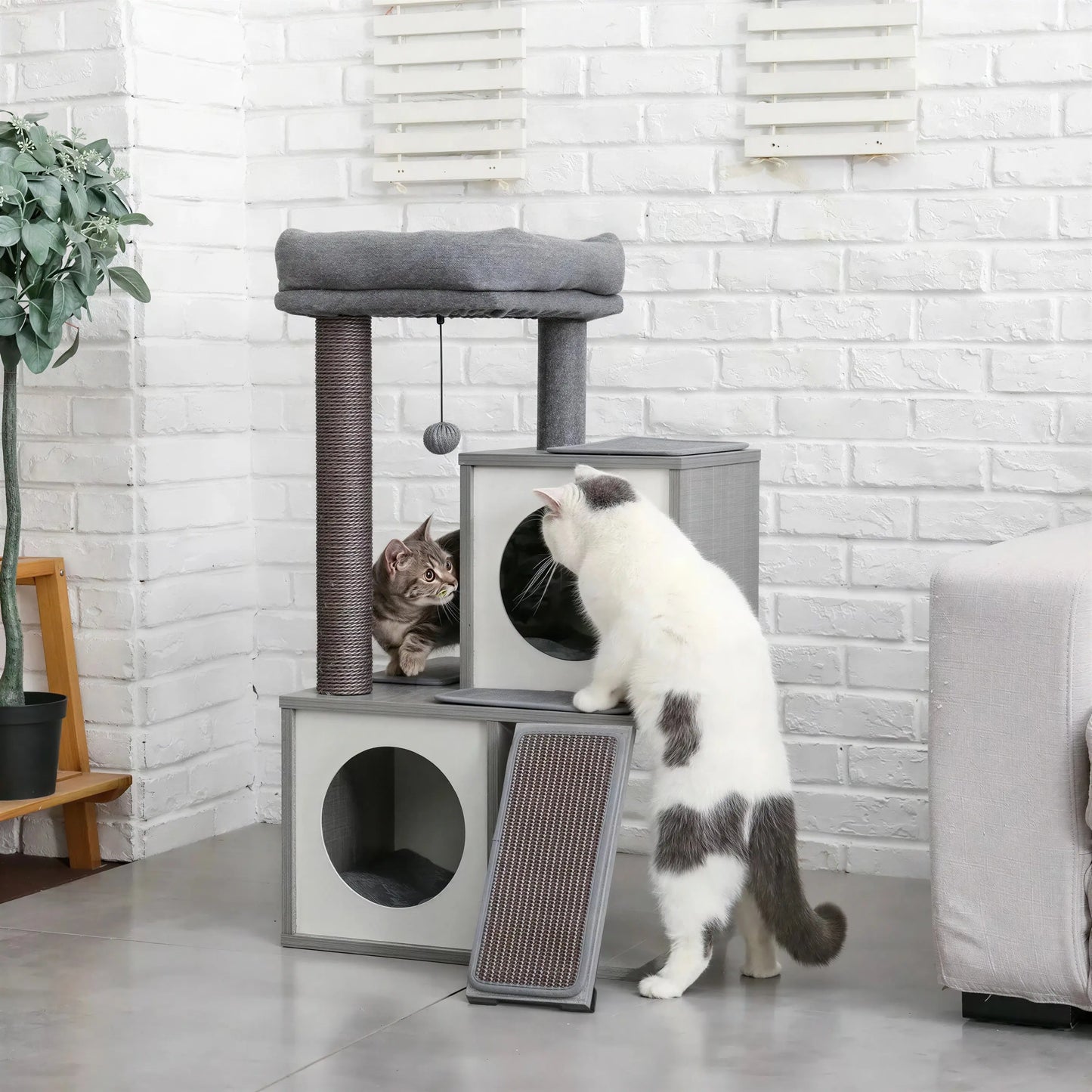 Arbre à chat XXL gris à plusieurs niveaux avec grattoir en sisal Pour toi Mon chat
