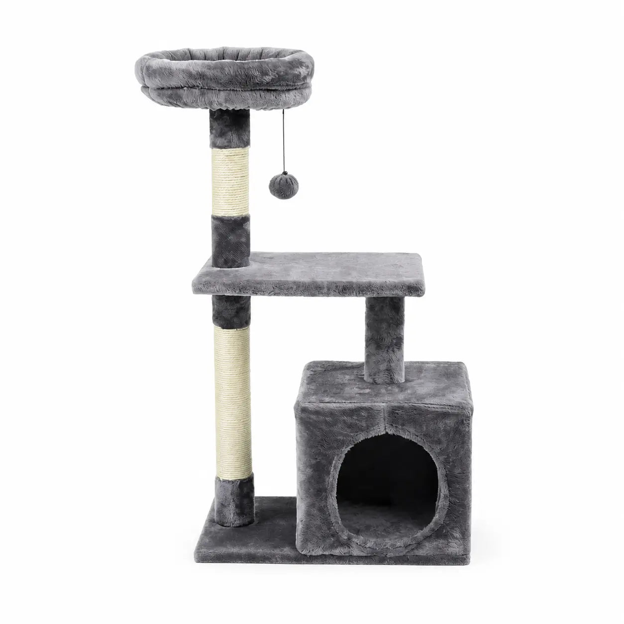 Arbre à chat XXL gris avec plateforme et boule pendante Pour toi Mon chat