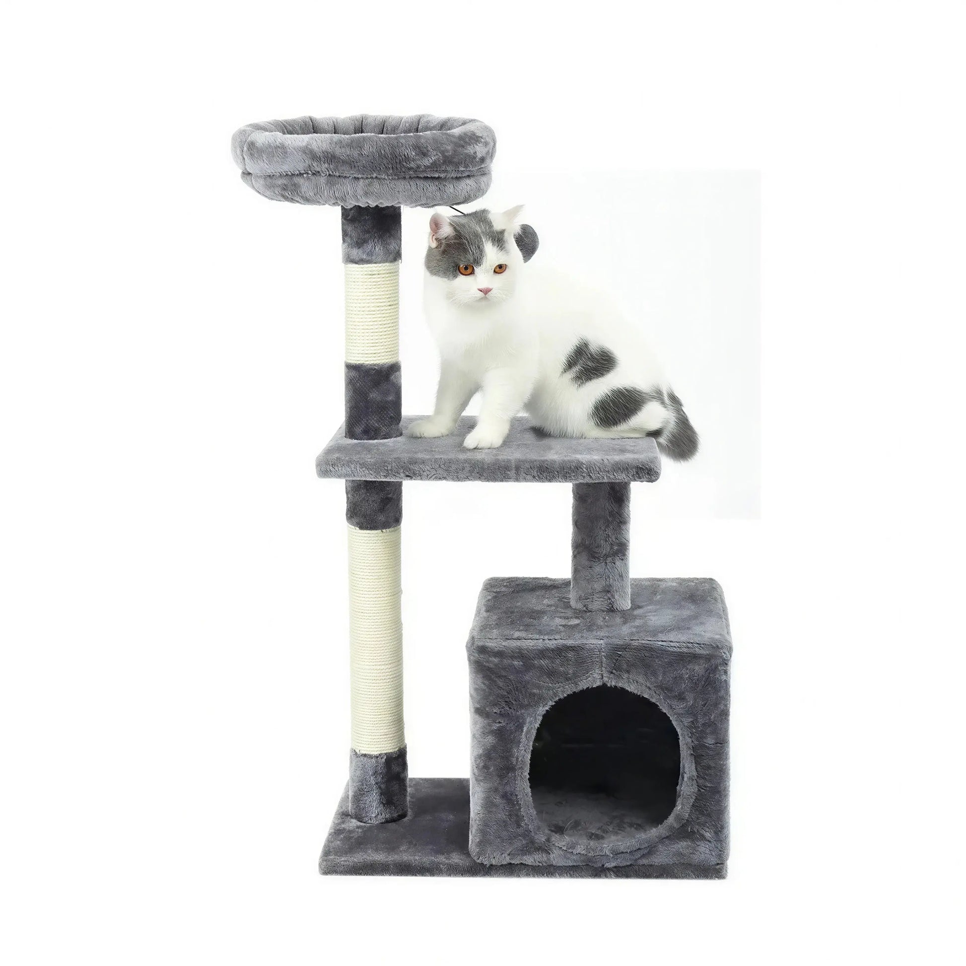 Arbre à chat XXL gris avec plateforme et boule pendante Pour toi Mon chat
