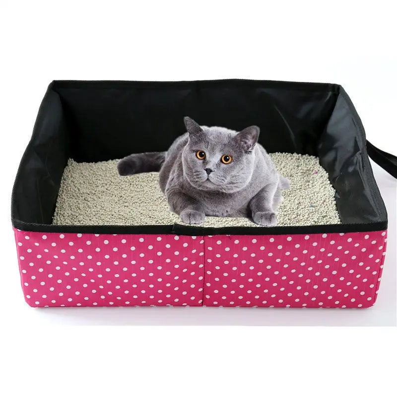 Bac à litière étanche et pliable avec motifs à pois pour chat Pour toi Mon chat