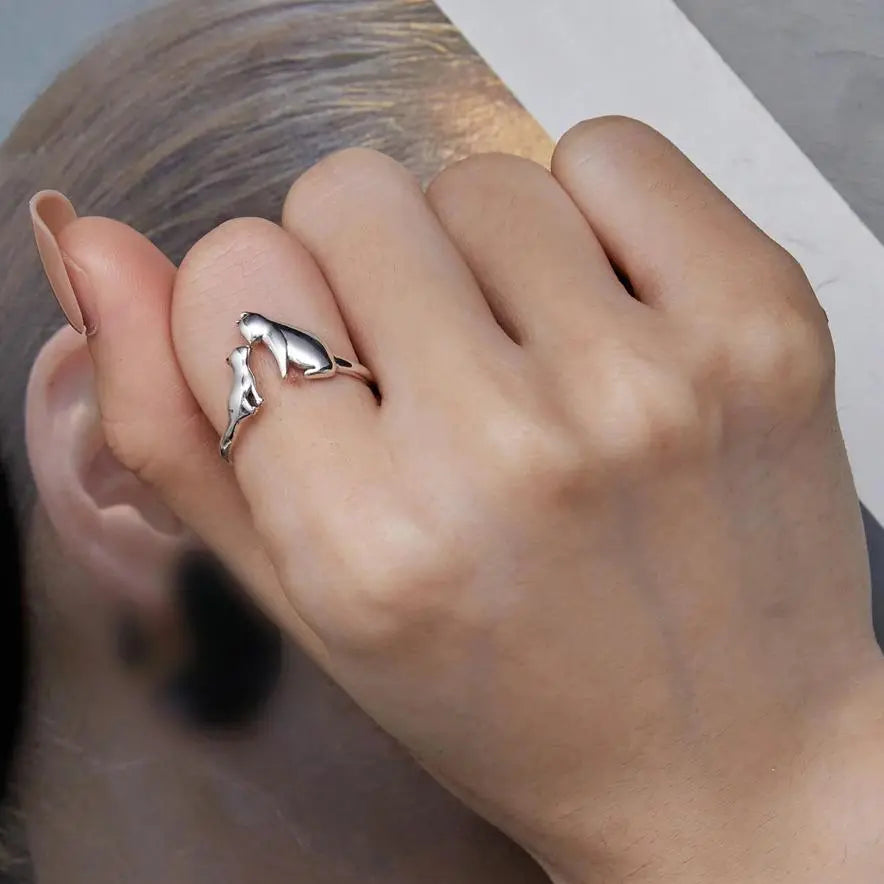 Bague Chat Argentée Style Ouvert