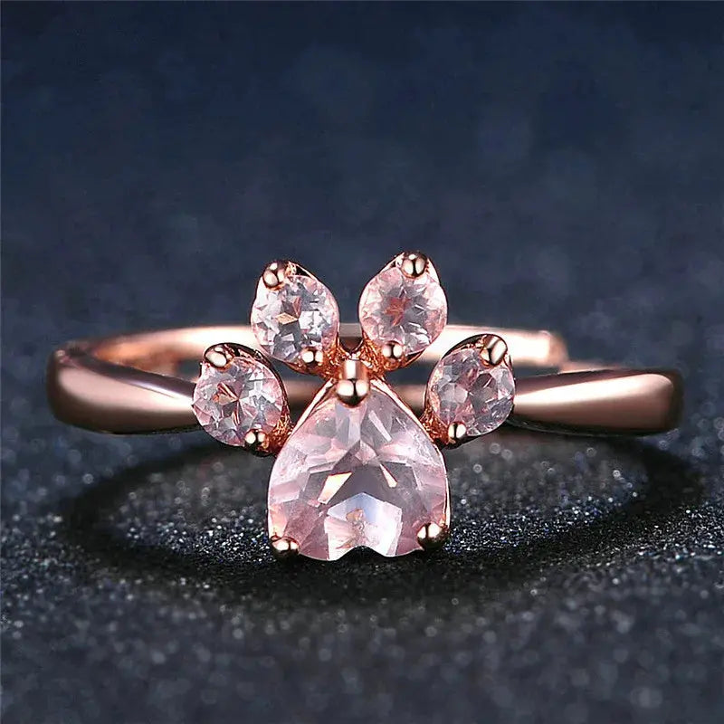 Bague Chat avec Pierres en Forme de Patte