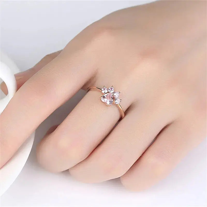 Bague Chat avec Pierres en Forme de Patte