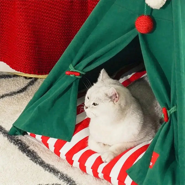 Cabane Pour Chat En Forme De Tente De Noël Avec De La Fausse Neige Pour toi Mon chat