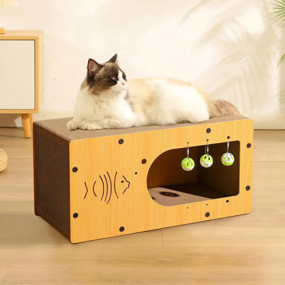 Cabane en Carton Ondulé pour Chat avec Grattoir Pour toi Mon chat