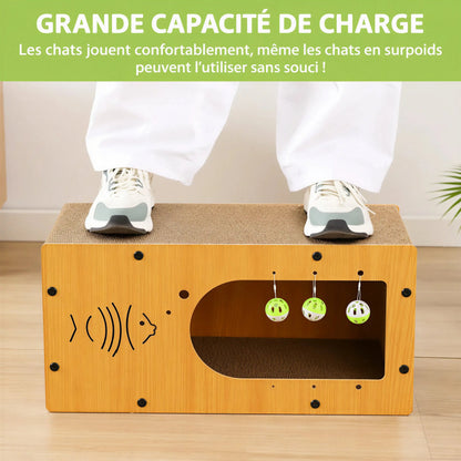 Cabane en Carton Ondulé pour Chat avec Grattoir Pour toi Mon chat