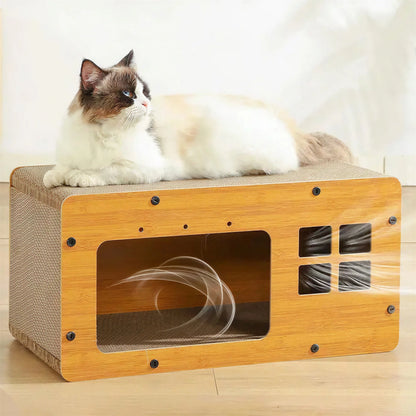 Cabane en Carton Ondulé pour Chat avec Grattoir Pour toi Mon chat
