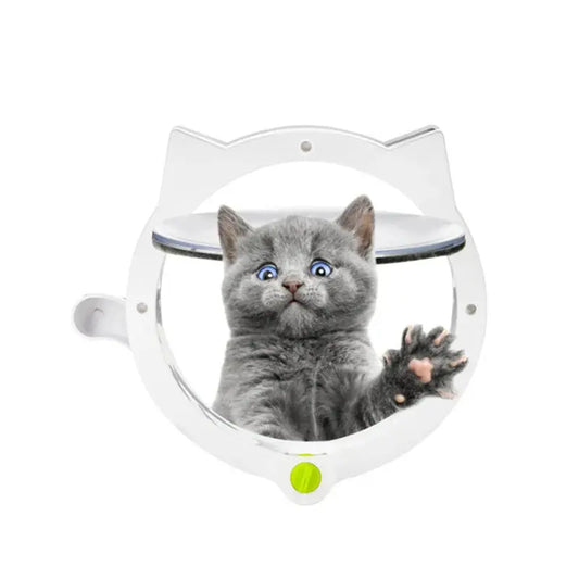 Chatière Design avec Serrure à Quatre Voies sur fond blanc avec un chaton dedans