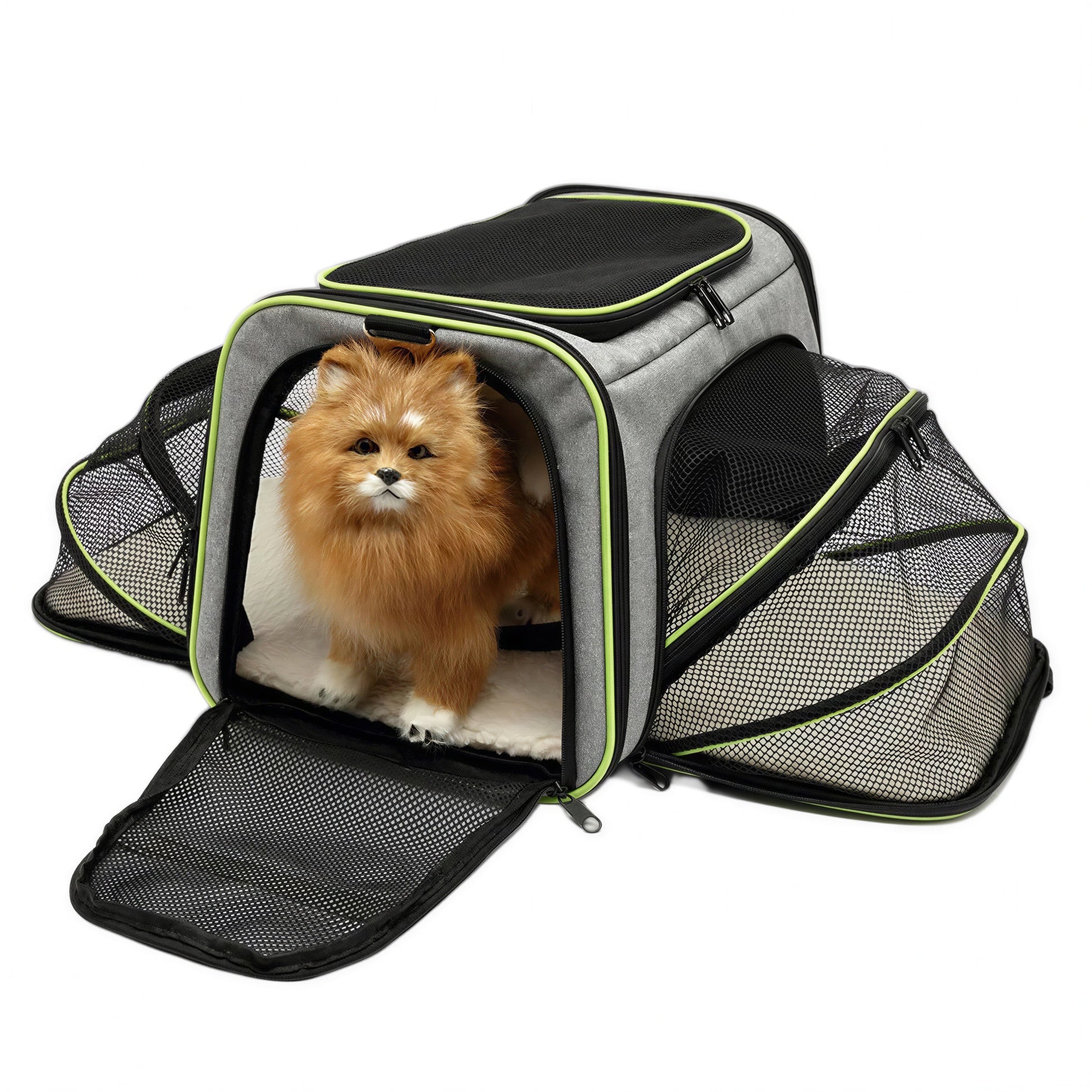 Sac de transport pliable et respirant vert et gris pour chat Pour toi Mon chat