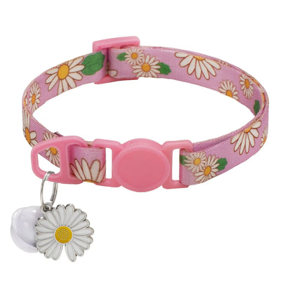 Collier Chat Anti Étranglement avec Motifs de Fleurs et Clochette