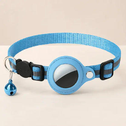 Collier GPS Chat - Support Airtag, Collier de Suivi Anti Perte : en bleu sur fond blanc