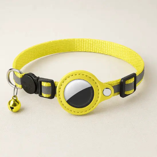 Collier GPS Chat - Support Airtag, Collier de Suivi Anti Perte : en jaune sur fond blanc
