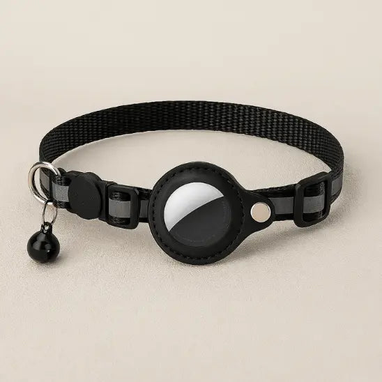Collier GPS Chat - Support Airtag, Collier de Suivi Anti Perte : en noir sur fond blanc