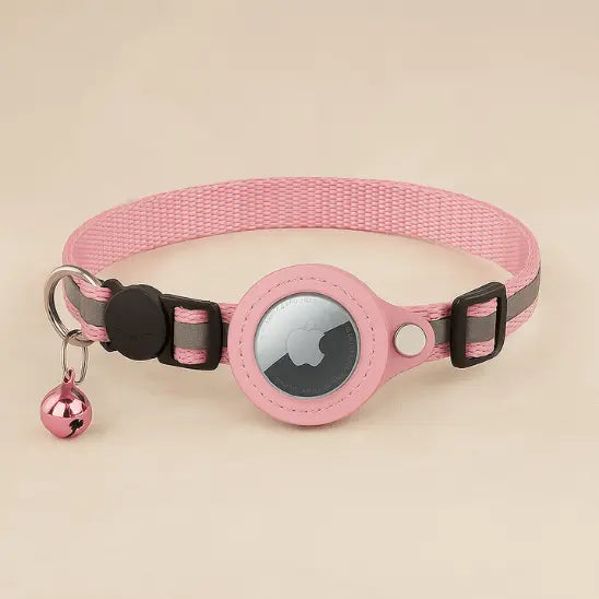 Collier GPS Chat - Support Airtag, Collier de Suivi Anti Perte : en rose sur fond blanc