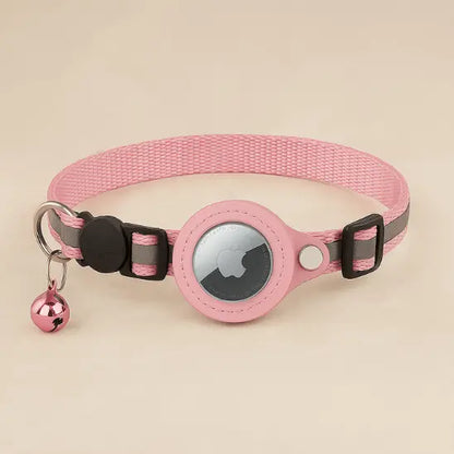 Collier GPS Chat - Support Airtag, Collier de Suivi Anti Perte : en rose sur fond blanc