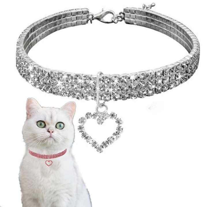 Collier étincelant en strass pour chat avec un cur Pour toi Mon chat