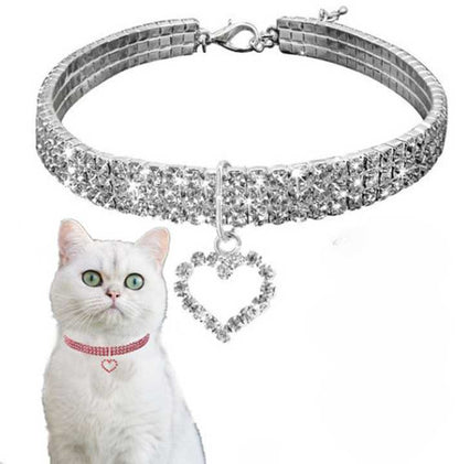 Collier étincelant en strass pour chat avec un cur Pour toi Mon chat