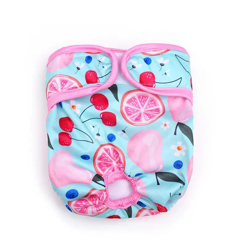 Couche pour Chat Style Short Imperméable avec des Fruits sur fond blanc