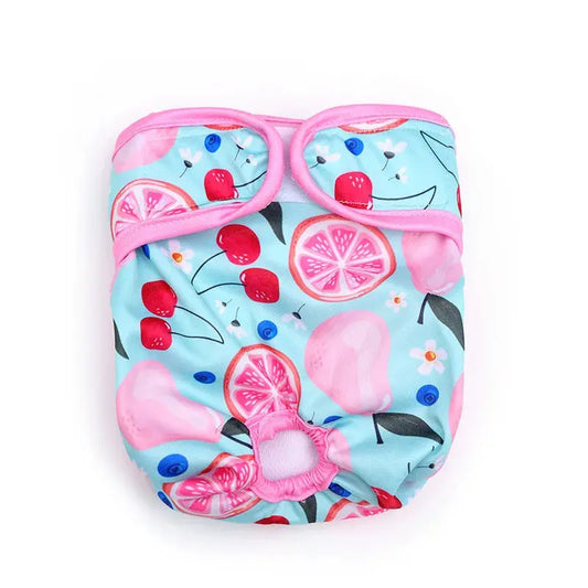 Couche pour Chat Style Short Imperméable avec des Fruits sur fond blanc