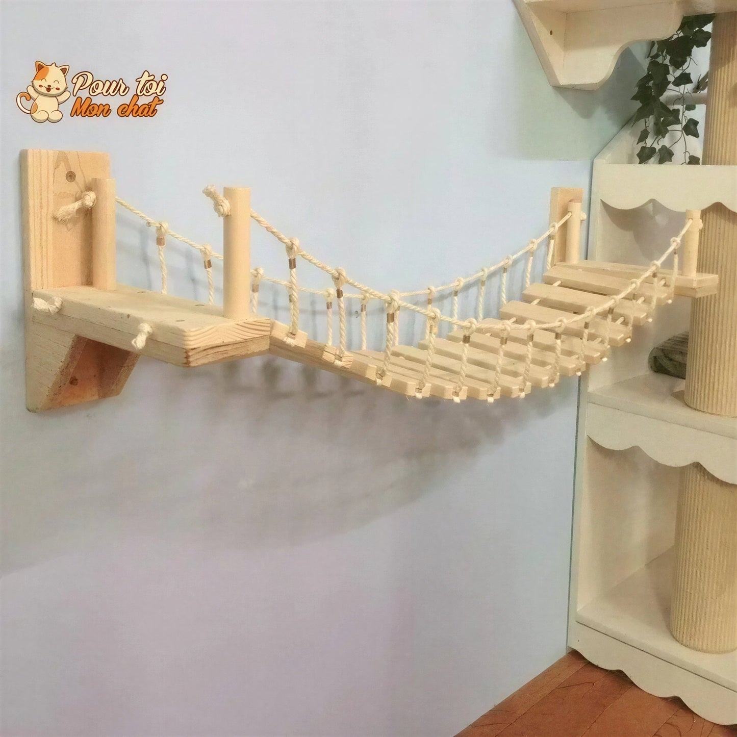 Arbre à chat en forme de pont en bois suspendu Pour toi Mon chat