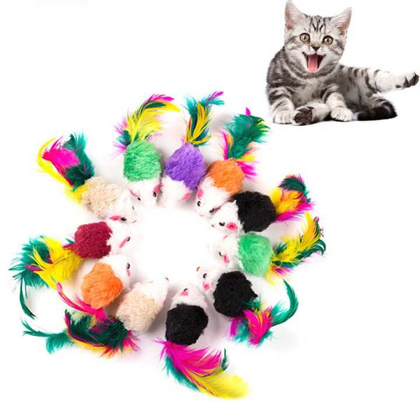 Ensemble de dix souris en peluche avec plumes colorées pour chat Pour toi Mon chat
