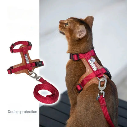 Harnais Chat Anti Fugue Léger et Réglable en Nylon et Cuir Pour toi Mon chat rouge