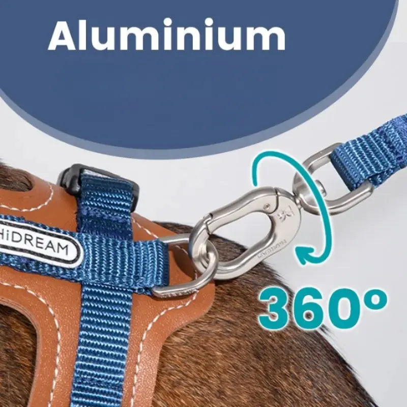 Harnais Chat Anti Fugue Léger et Réglable en Nylon et Cuir Pour toi Mon chat bleu, aluminium, 360°