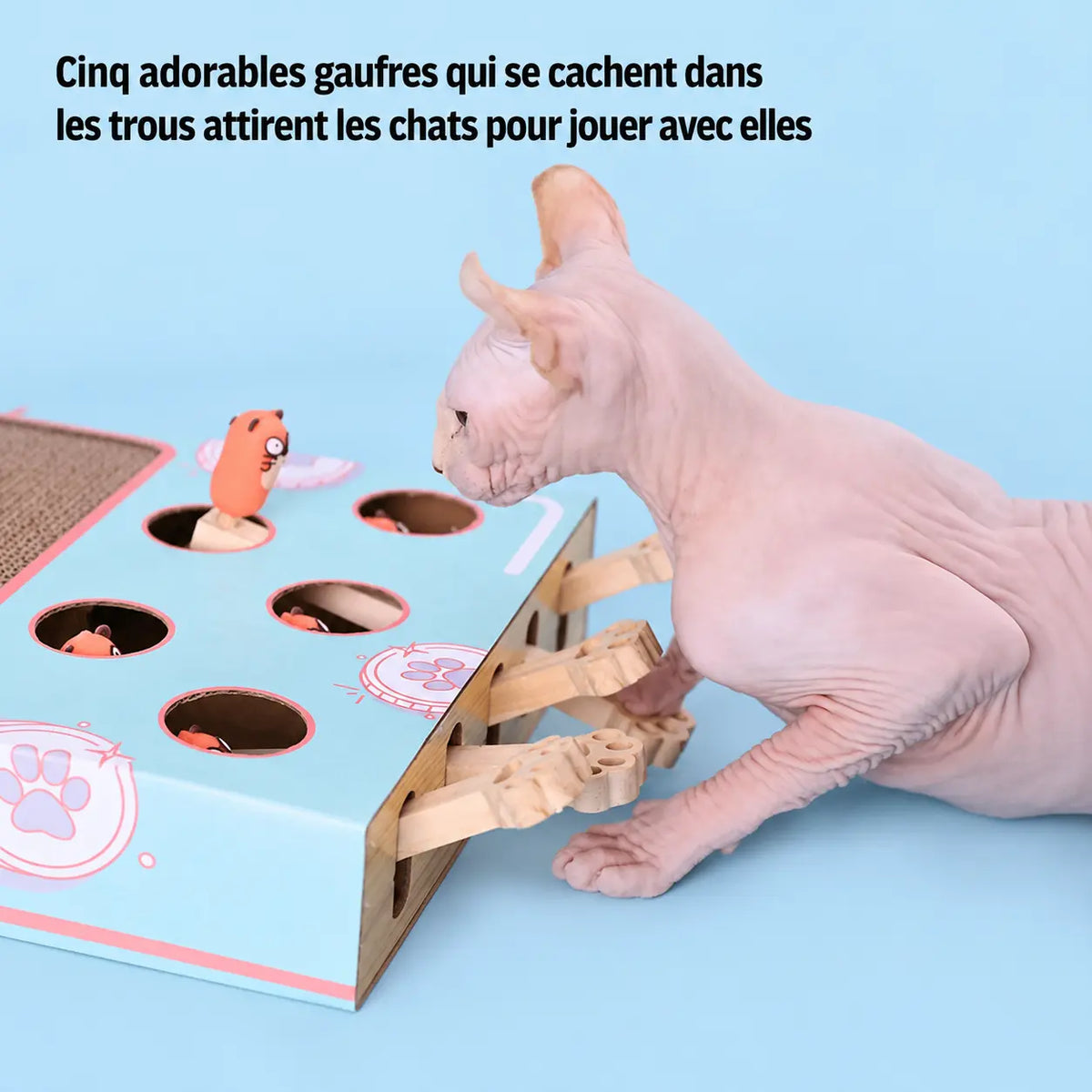 Jeu Interactif pour Chat en Bois à Trous Pour toi Mon chat