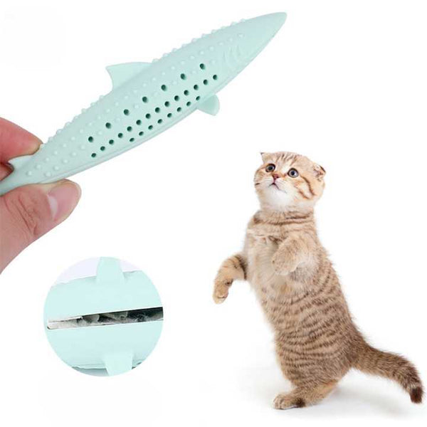 Jouet brosse à dents en forme de poisson en silicone et herbe à chat Pour toi Mon chat