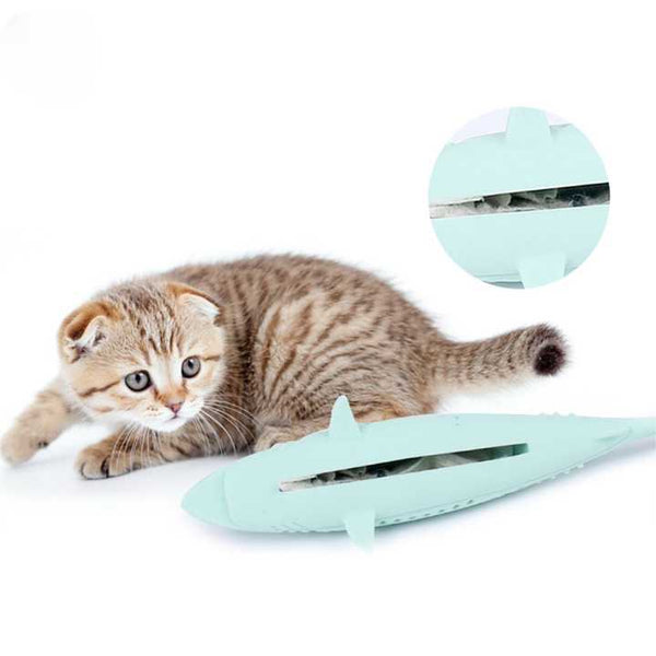 Jouet brosse à dents en forme de poisson en silicone et herbe à chat Pour toi Mon chat
