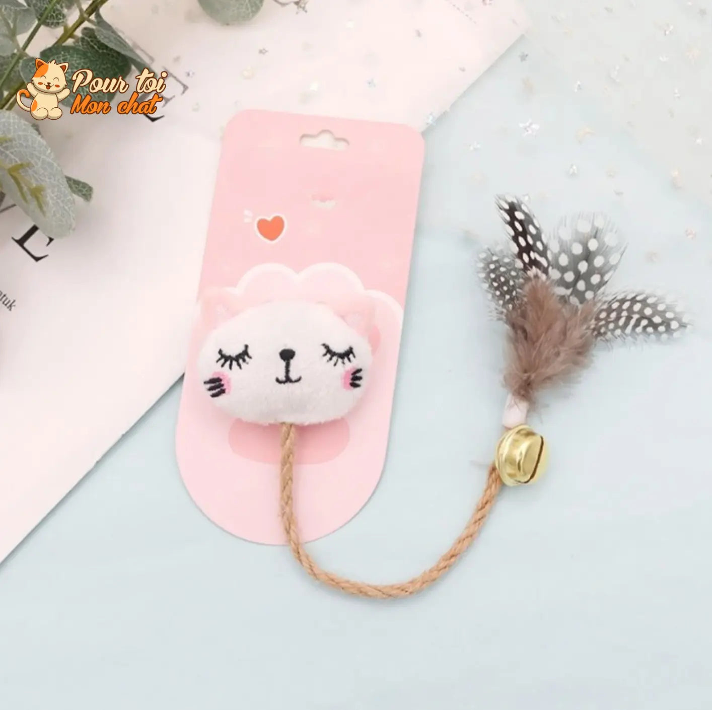 Jouet cloche en plumes pour chats Pour toi Mon chat