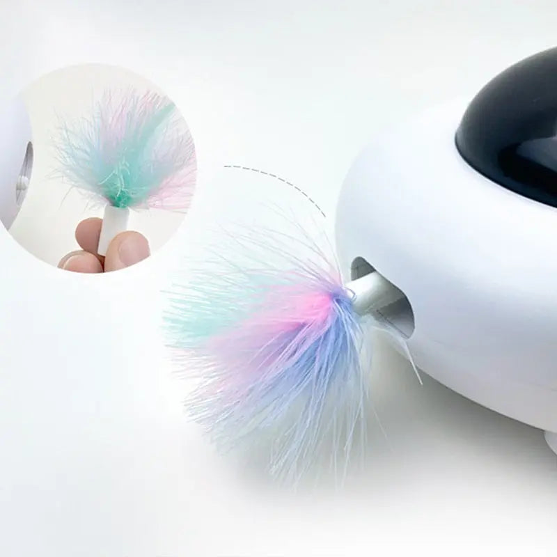 Jouet intelligent lumineux et rechargeable en forme d'ovni avec plumes pour chat Pour toi Mon chat