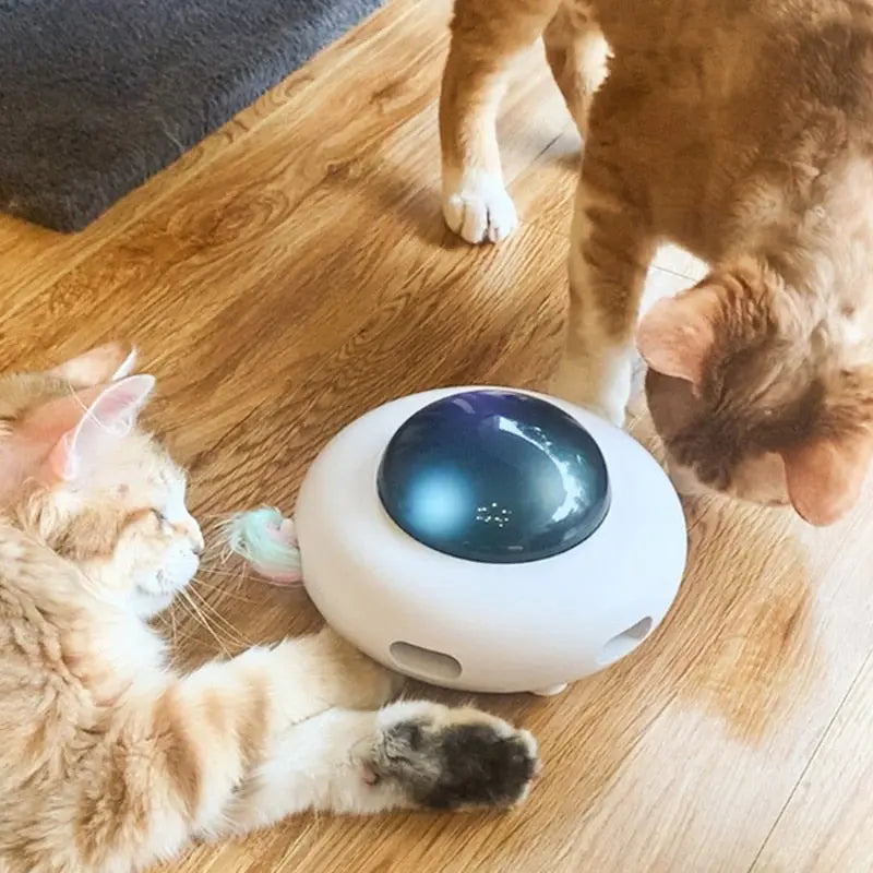 Jouet intelligent lumineux et rechargeable en forme d'ovni avec plumes pour chat Pour toi Mon chat