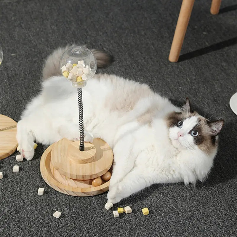 Jouet interactif pour l'alimentation pour chat avec socle en bois Pour toi Mon chat