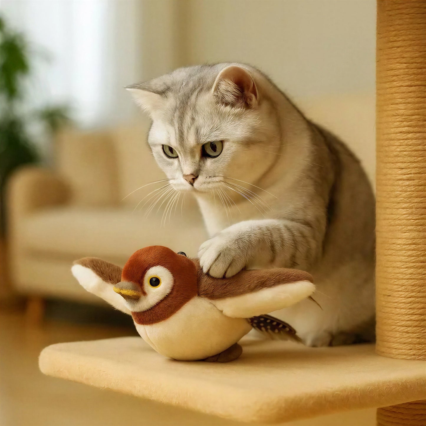 Jouet pour Chat Oiseau Battant des Ailes – Suspendu ou au Sol, Réaliste & Interactif Pour toi Mon chat