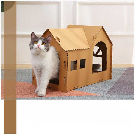 Maison de chat à gratter semi-fermée en papier ondulé Pour toi Mon chat