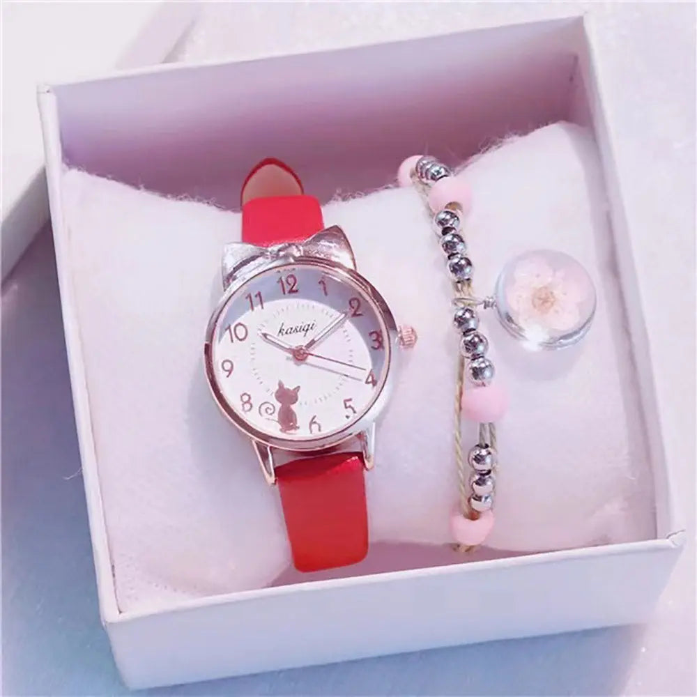 Montre à quartz rose avec oreilles de chat pour fille Pour toi Mon chat