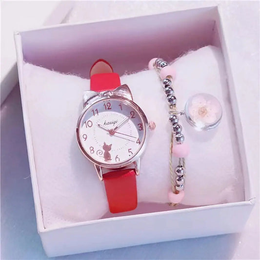 Montre à quartz rose avec oreilles de chat pour fille Pour toi Mon chat