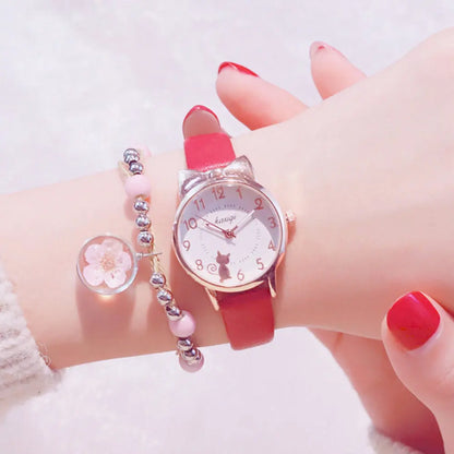 Montre à quartz rose avec oreilles de chat pour fille Pour toi Mon chat