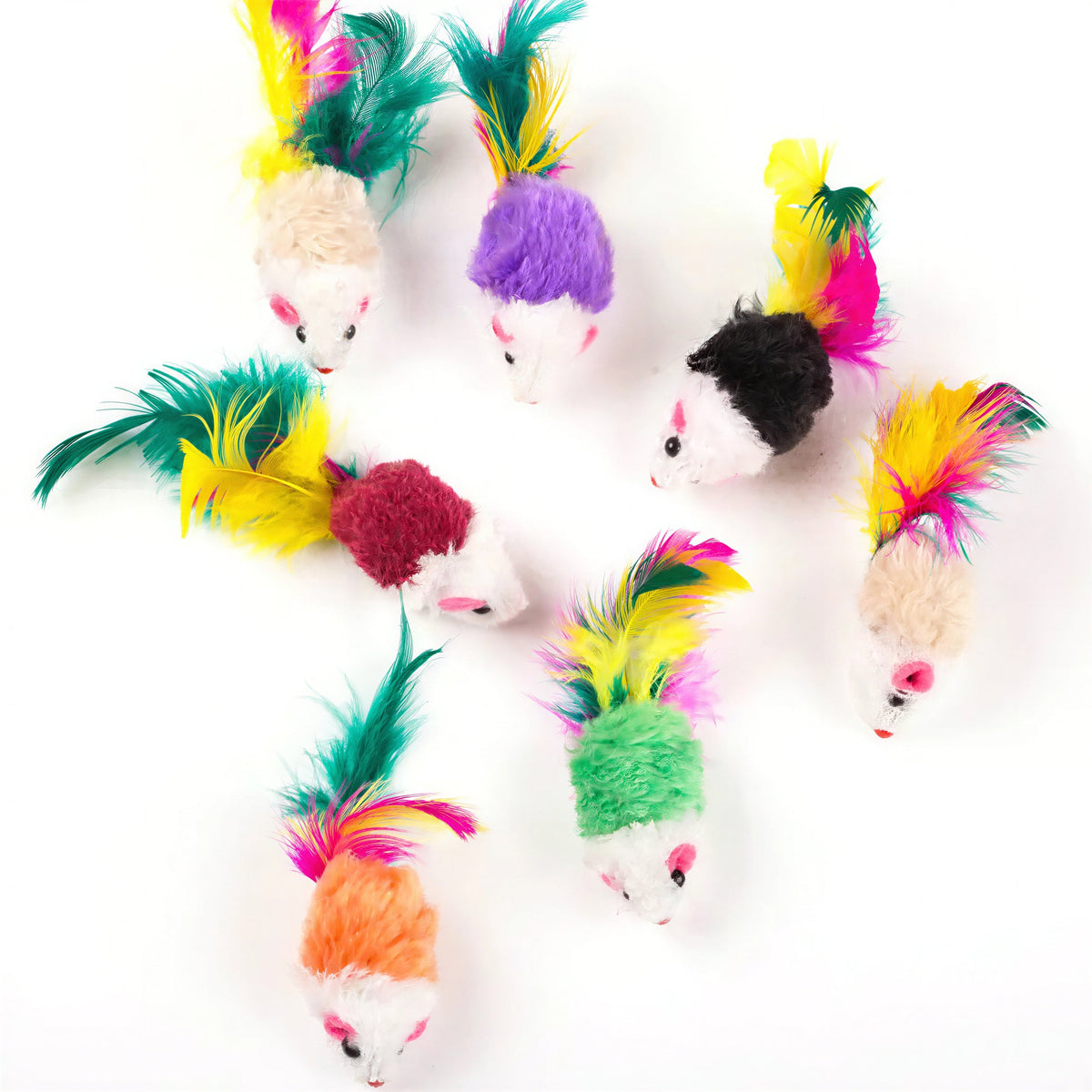 Ensemble de dix souris en peluche avec plumes colorées pour chat Pour toi Mon chat