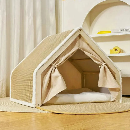 Niche Chat Intérieur en Osier avec Rideau Pour toi Mon chat