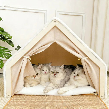 Niche Chat Intérieur en Osier avec Rideau Pour toi Mon chat